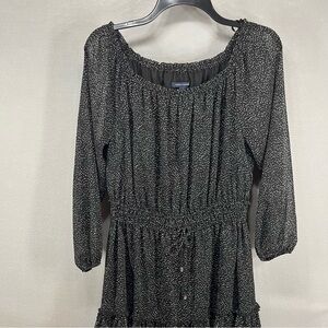 Tommy Hilfiger Black with white speckles Long Sleeve Dress roushed waist size 6